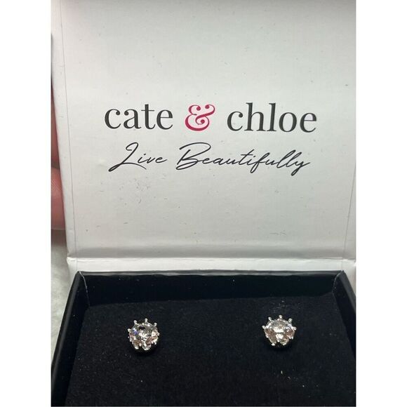 Cate & Chloe Eden 18k White Gold Plated Silver Stud Earrings | Women's Round Cut - Picture 6 of 8